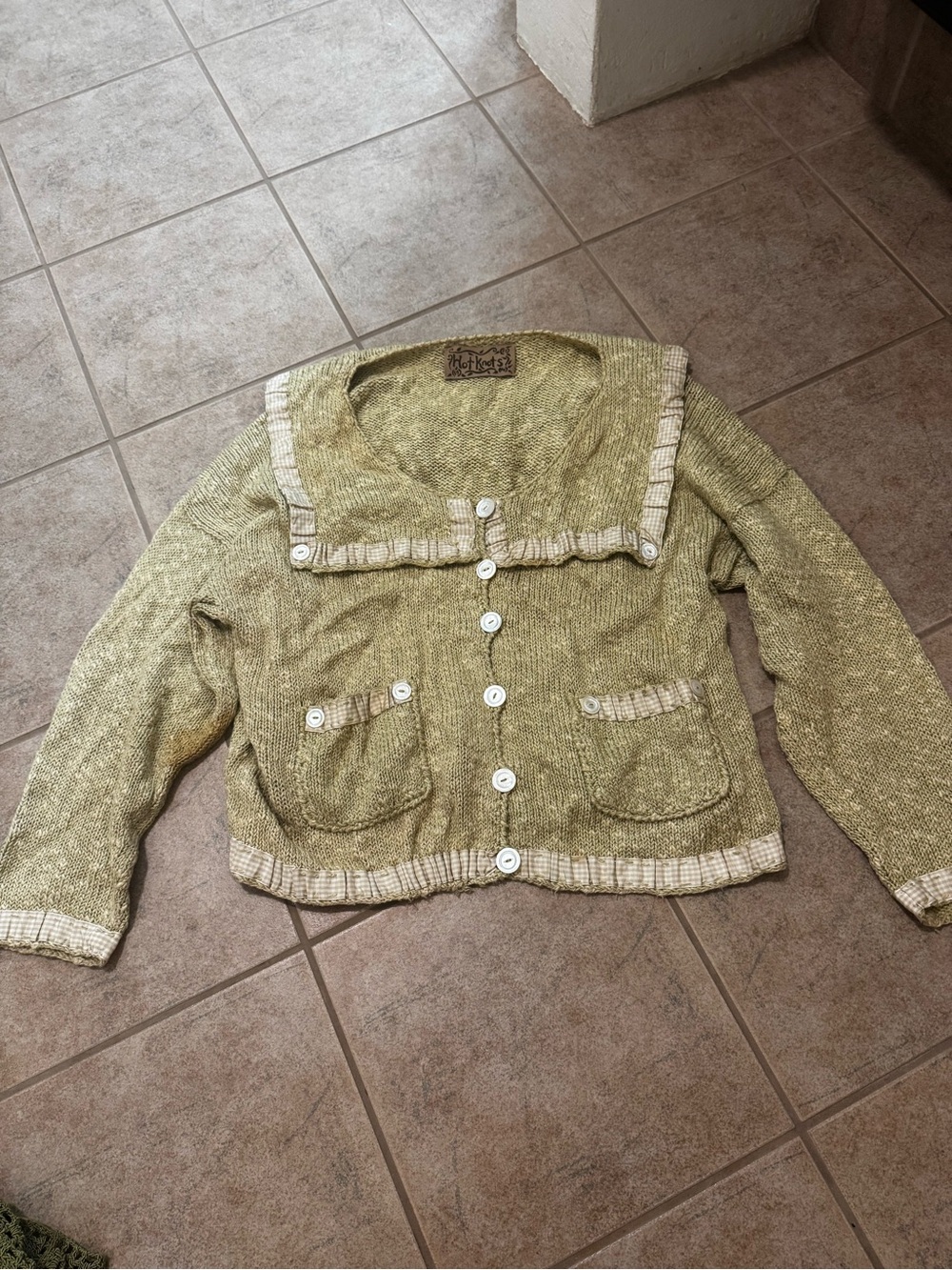 Vintage Hot Knots Light Olive Knit Top